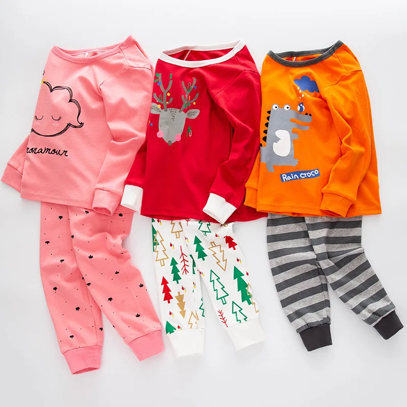 Осенне-зимний Пижамный комплект для маленьких мальчиков и девочек от 2 до 13 лет детская Рождественская одежда для сна хлопковые пижамы для девочек ночная рубашка для мальчиков