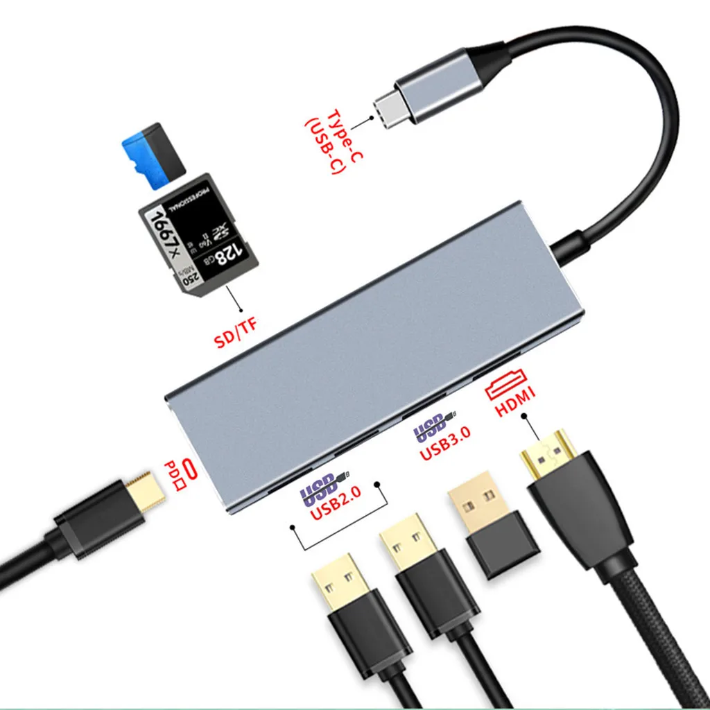 CARPRIE тип-c к Hdmi 4 к конвертер Usb адаптер концентратор ридер PD зарядка 7 в 1 поддерживает SD/TF для samsung huawei xiaomi - Цвет: Silver