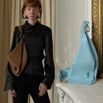 

Chest Bag Women Crossbody 2020 New Fashion Personality Soft Leather Thin Triangle Bag Female Casual Open Pocket A042