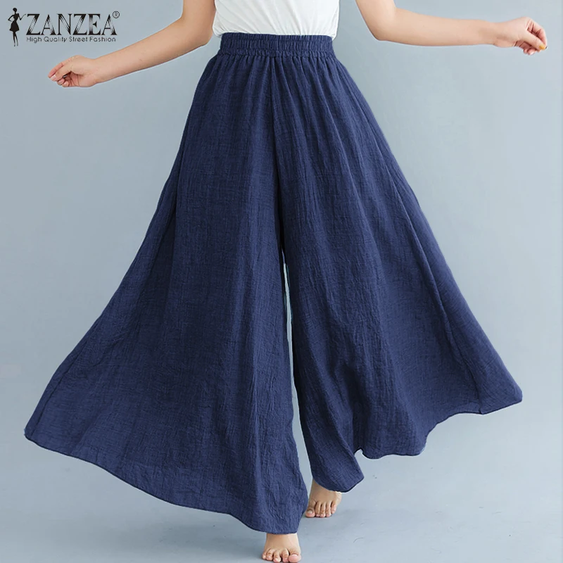 Trousers Leg-Pants ZANZEA High-Waist Pantalon Streetwear Elastic Loose Elegant Female