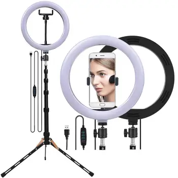 

fosoto 12 inch LED Photographic Light 30cm Bi-color lamp Lighting With Phone Holder For Live broadcast Makeup Selfies Shooting