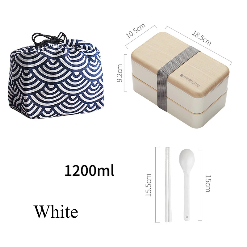 White with Bag 1200 мл микроволновая печь двухслойный Ланч-бокс деревянный ощущение салата Bento box BPA бесплатно портативный контейнер для рабочих студентов - Цвет: White with Bag