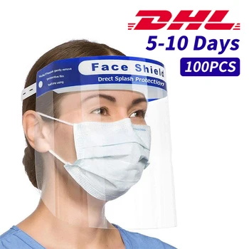 

100pcs Safety Face Shield Reusable Full Face Transparent Breathable Windproof Dustproof Hat Shield to Protect Eyes and Face DHL