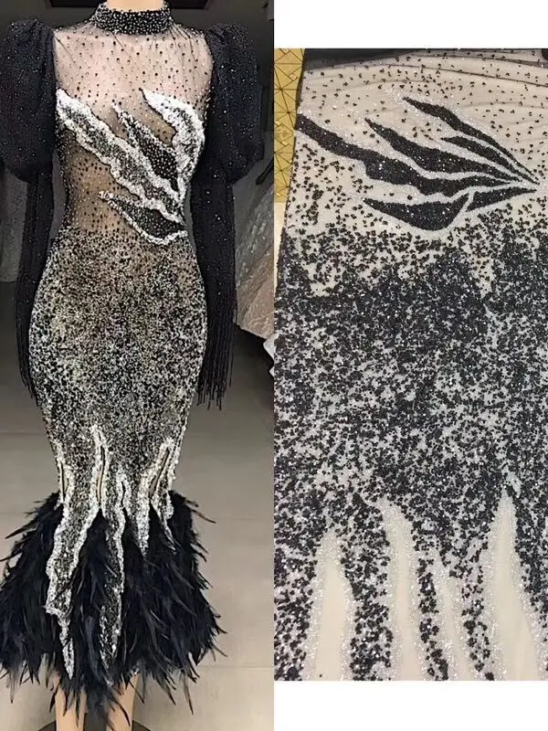 

Hot sale Nigerian Lace Fabric with glued glitter special 5 yards L-10561 african Lace Fabric for sexy dress