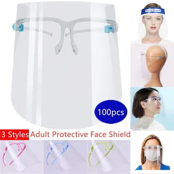 

Hot 100pcs DHL Ship Plastic Face Shield With Glass Holder Portable Glass Container PET Eyes Face Cover Anti-fog Work Safty Lab