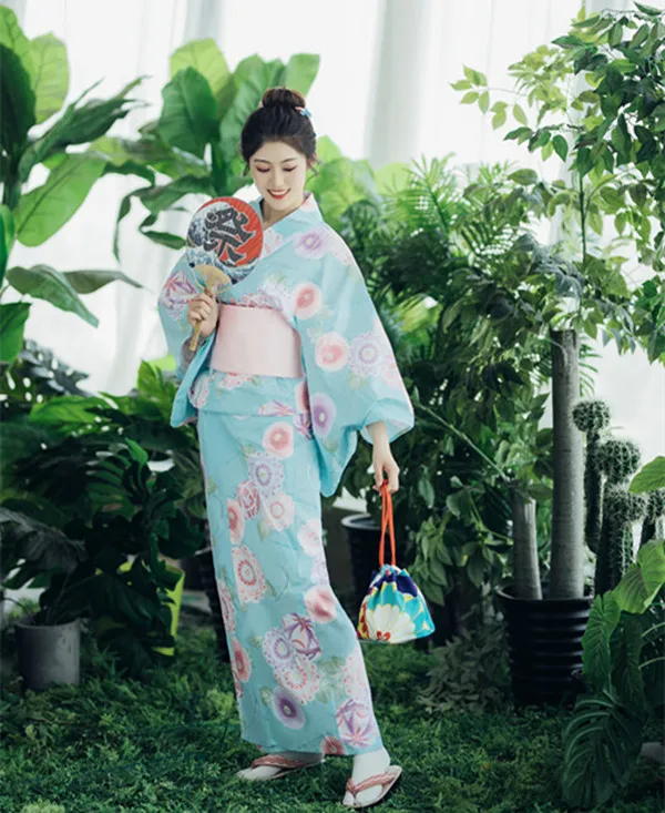 Женская традиционная юката, японское кимоно, халат, платье для фотосъемки, карнавальный костюм, aky blue color, цветочный принт, винтажная одежда