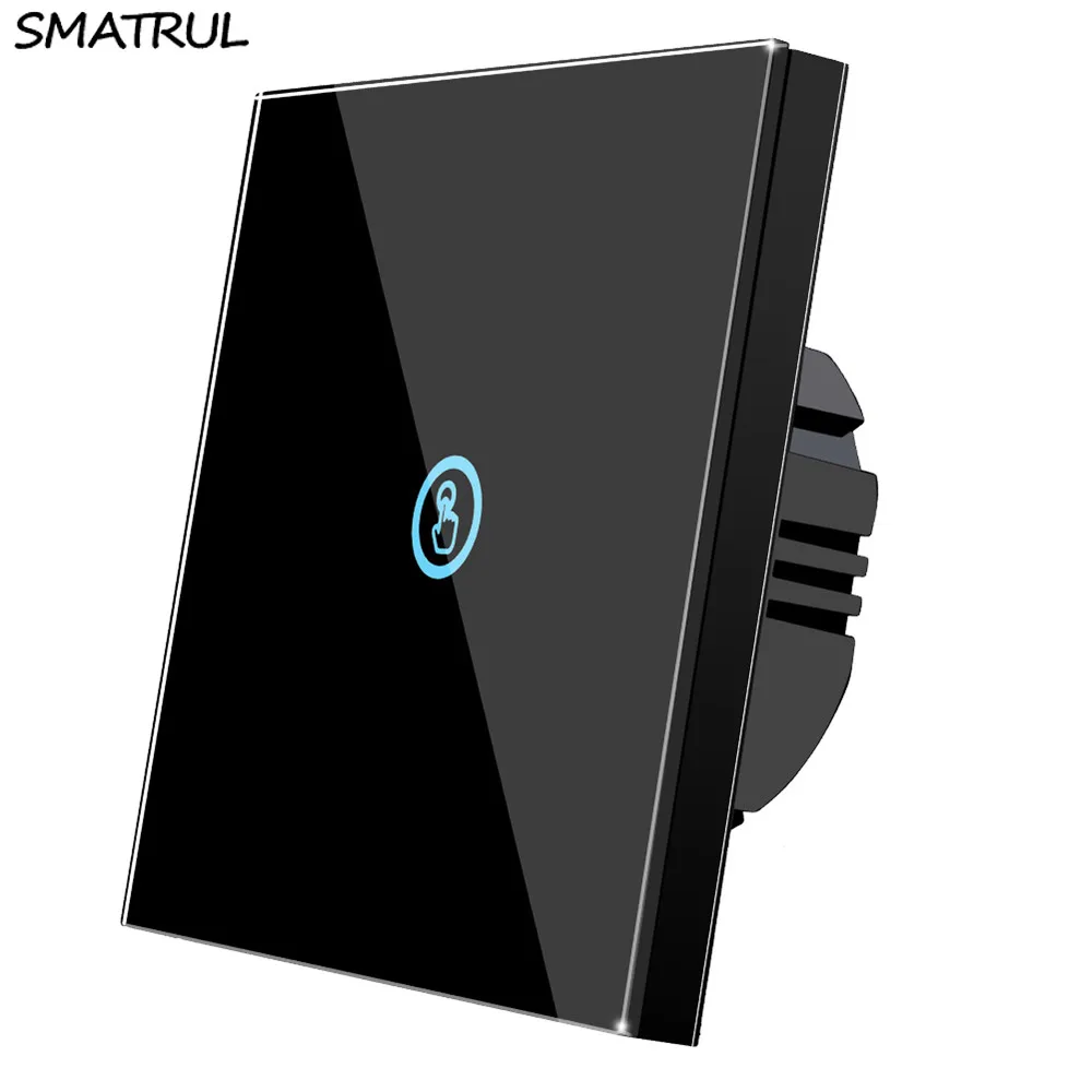 1 gang Switch BLACK SMATRUL настенный светильник с сенсорным выключателем, светодиодная лампа, панель с кристальным стеклом для экрана 1, 2, 3 комплекта, переменный ток, 110 В, 220 В, 240 в, стандарт ЕС, Великобритании, США, датчик вкл - Цвет: 1 gang Switch BLACK