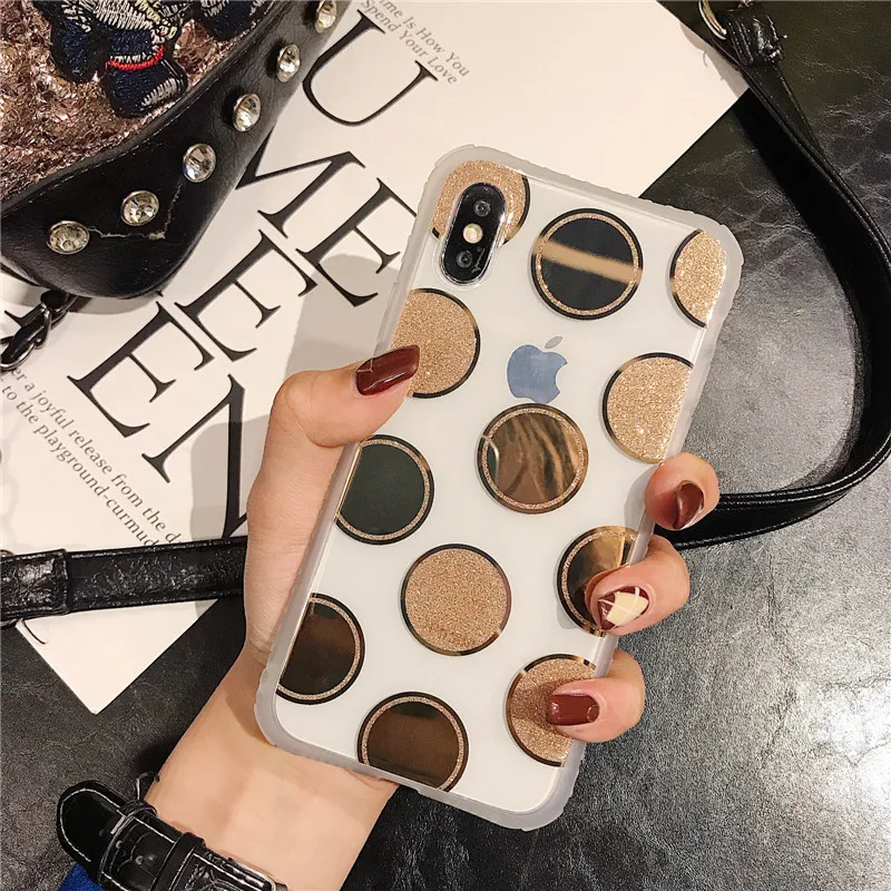 Coque For iPhone X Xr XS Max Cases Korean Plating Dot Pattern Shiny Powder Soft Clear Cover For iPhone Xs Xr 6 6S 7 8 Plus Case (7)