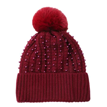

New Pompom Women Girls Keep Warm Winter Casual Stretch Knitted Crochet Beanies ski caps Wool Hemming Hat Ski Hat Ear protection