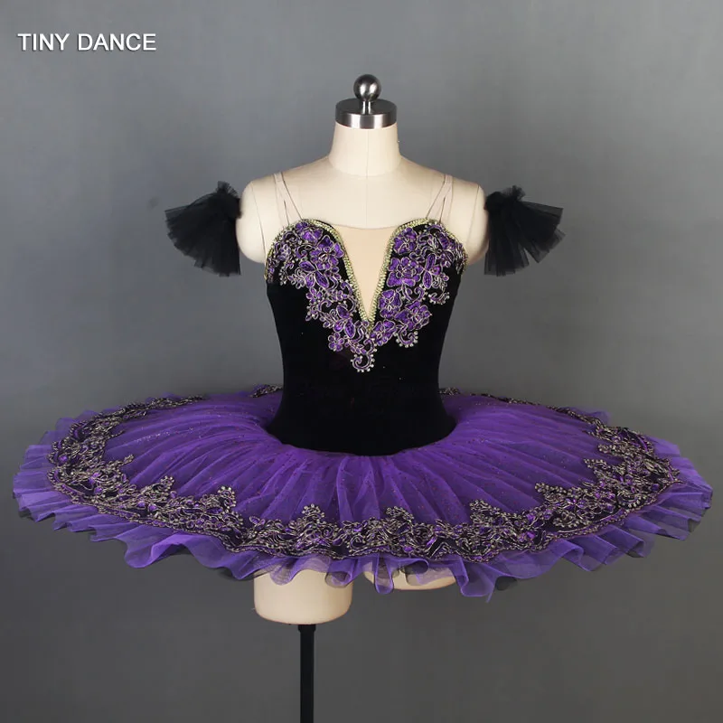 

Dark Purple Streth Velvet Bodice with Sparkling Glitter Tulle Ballet Pancake Tutu Adult Girls Professional Ballet Tutus BLL087-1