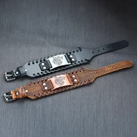 Vnox Men’s Stylish Viking Leather Wrap Bracelets Rock Punk Compass Charm Male Wrist Jewelry Length Adjustable