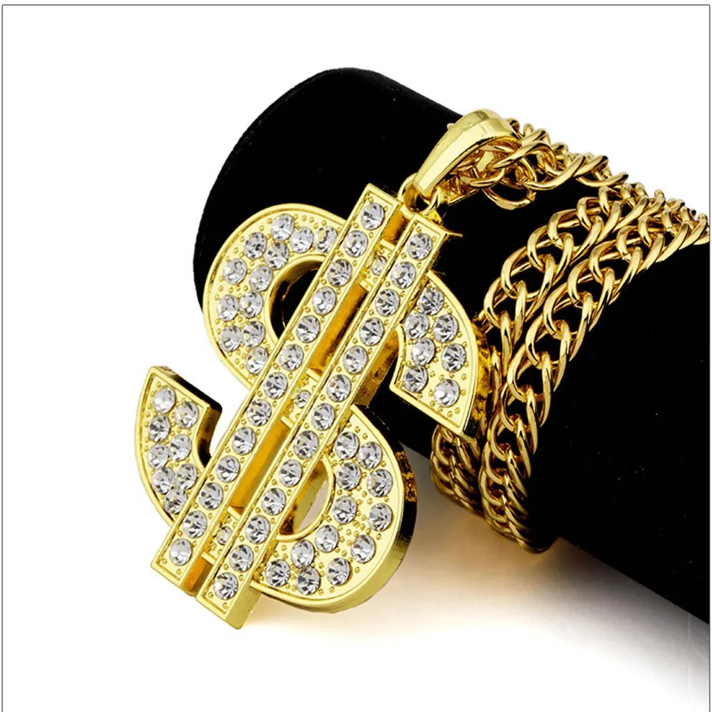 Дизайн, тренд, хип-хоп знак доллара, преувеличенное ожерелье для мужчин и женщин, индивидуальная подвеска, ювелирное изделие, рождественский подарок, нежный - Окраска металла: C 75cm