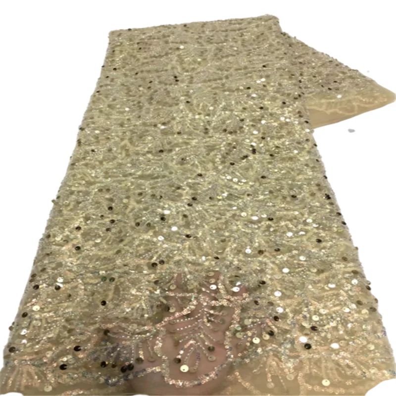 

African Lace Fabric Gold 2021 pink High Quality Lace Nigerian Sequins Lace Fabrics Embroidered French Lace Fabric For Women