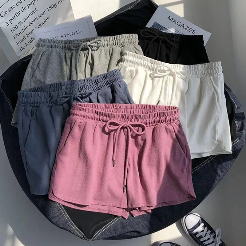 

5 Colors 2020 Summer Solid Color Women Shorts Casual Drawstring Multicolor Shorts High Waist Loose Women's Home Wear bottoms