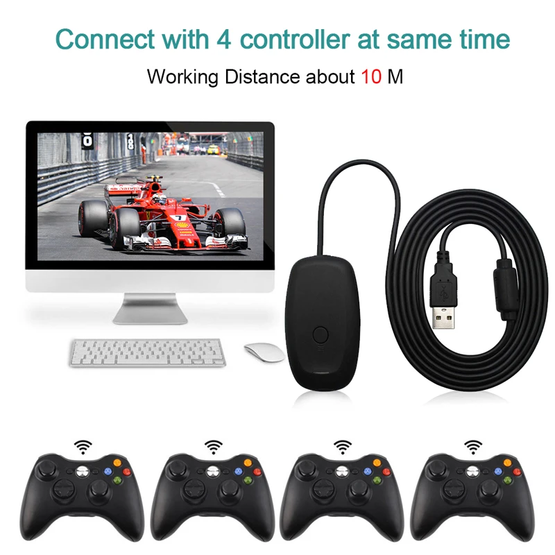Для Xbox 360 геймпад пк адаптер Черный USB приемник Поддержка для беспроводного