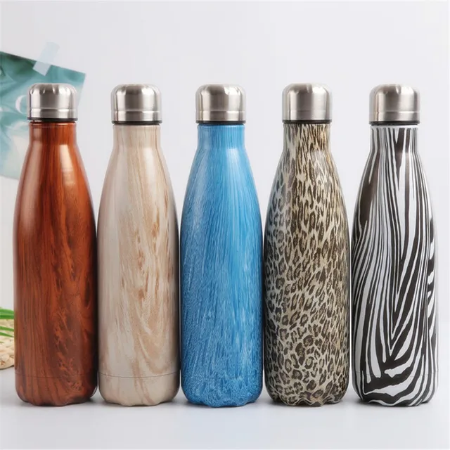Leopard Wood Water Bottle Stainless Steel Thermos Vacuum Flask Insulated Heat Cold Coffee Cup Travel Mug Kids Gym Drink Bottle 2