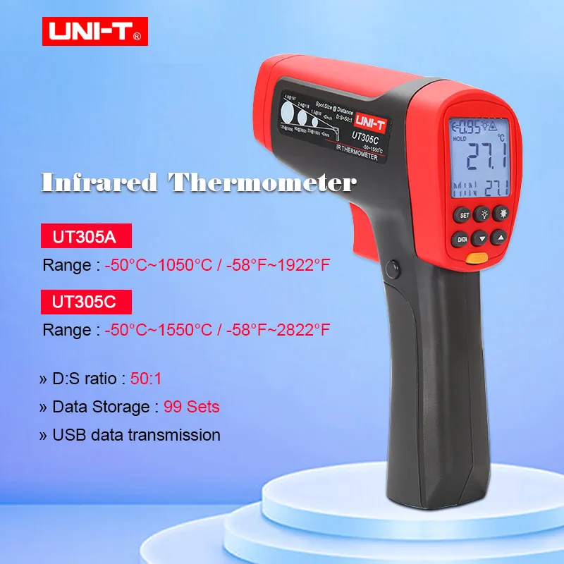 UNI-T UT305A/UT305C высокоточный бесконтактный промышленный инфракрасный термометр с К-типом Температурный Зонд USB Передача