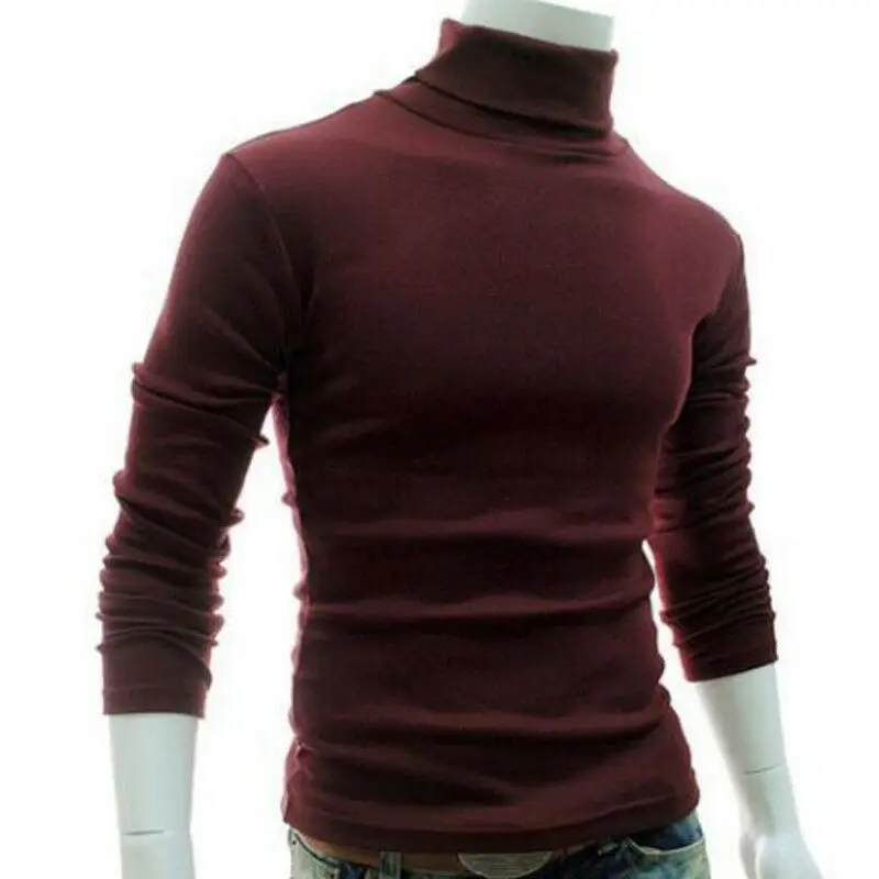Простые мужские зимние тонкие блузки, пуловер, свитер с высоким воротом, водолазка, длинный рукав, Повседневная Осенняя рубашка, футболки и блузки, футболка