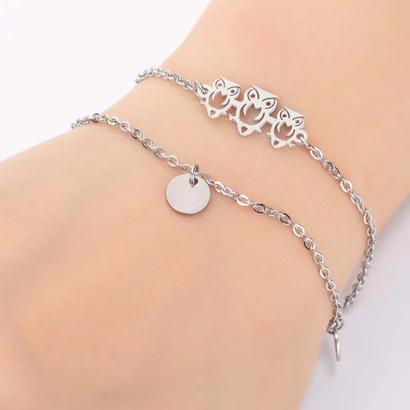 Модный женский браслет, двойной ювелирный браслет из нержавеющей стали, студенческий браслет, полый сова, очаровательная девушка, дружеский подарок