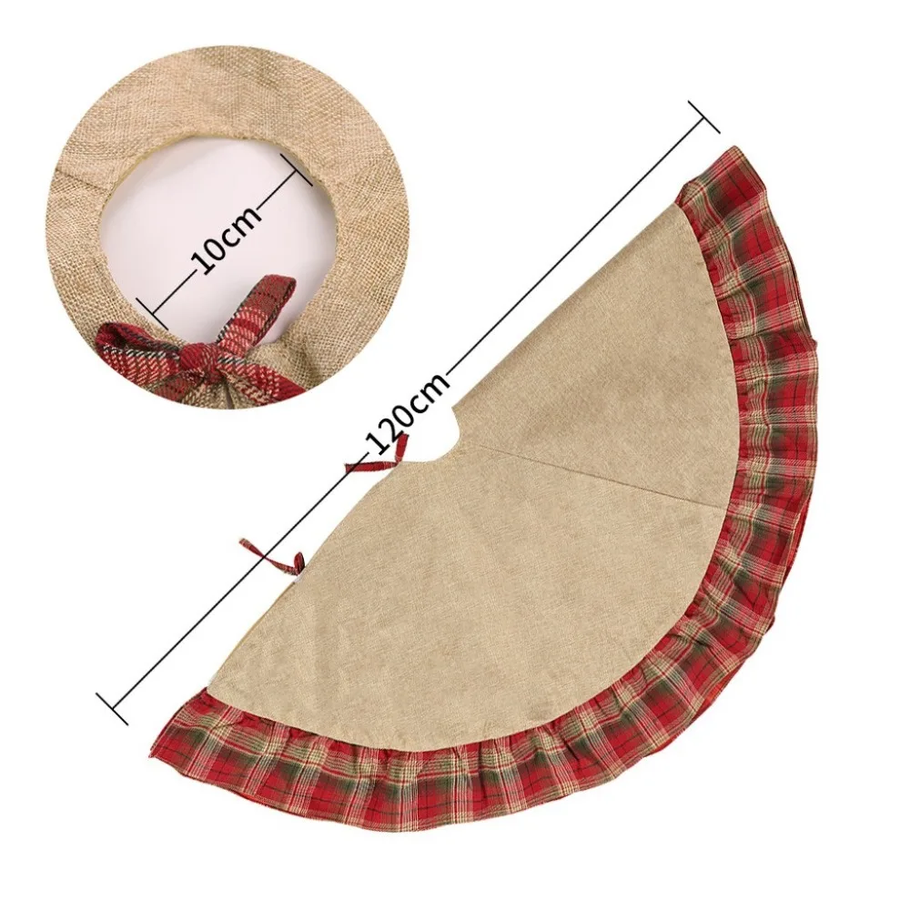 Christmas Tree Skirt 122cm Fabric Plaid Christmas Tree rug Bottom Ornament   (1)