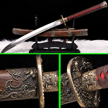 

Folded Forging Damascus Steel Sharp Chinese KungFu Broadsword Dao Sword Qing Dynasty Dragon/Phoenix Saber WuShu Broad Knife