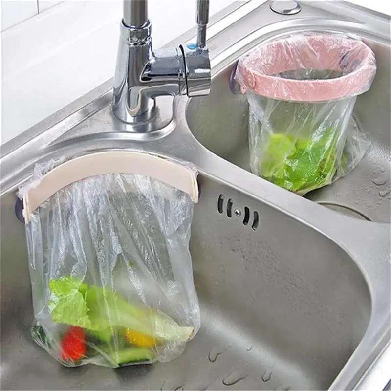

VIERUODIS Kitchen Sink Curved Garbage Storage Powerful Three Sucker Clips Deodorant Garbage Bags Shelf Home Bathroom Accessories