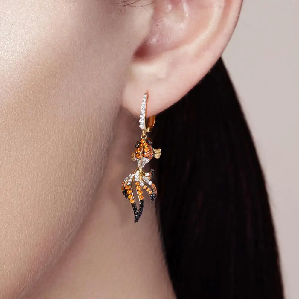 Женские серьги рыбки SANTUZZA серебряные подвески из 925 пробы фианита|earrings for|earrings for