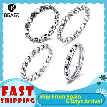 Женское Обручальное кольцо с сердцем BISAER, обручальное кольцо с сердцем из стерлингового серебра 925 пробы с принтом в виде звезд, помолвка Ан...