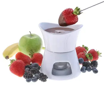 

Ceramic fondue set for chocolate and cheese melting, fondue pot and burner