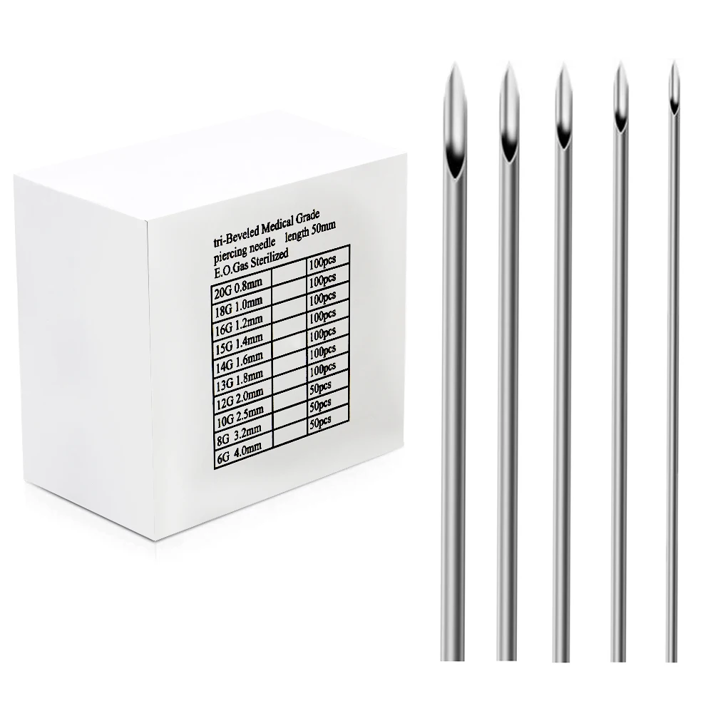 

100Pcs 12G/13G/14G/16G/18G/20G Disposable Tattoo Sterile Body Piercing Needles for Ear Nose Navel Nipple Free Shipping
