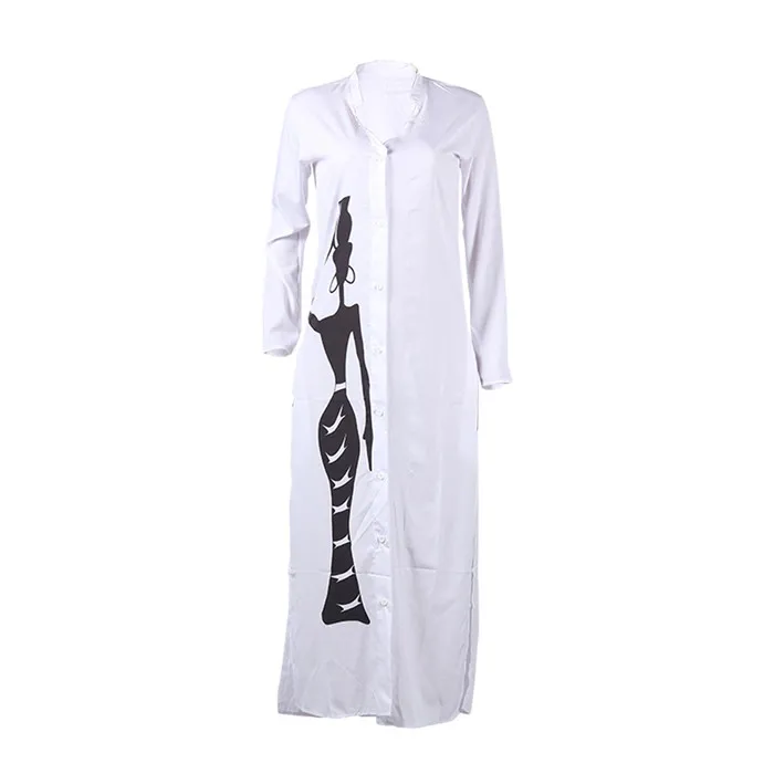 Однобортное модное сексуальное женское длинное платье летнее с v-образным вырезом и длинным рукавом повседневное с разрезом сбоку прямое платье-рубашка с принтом L042