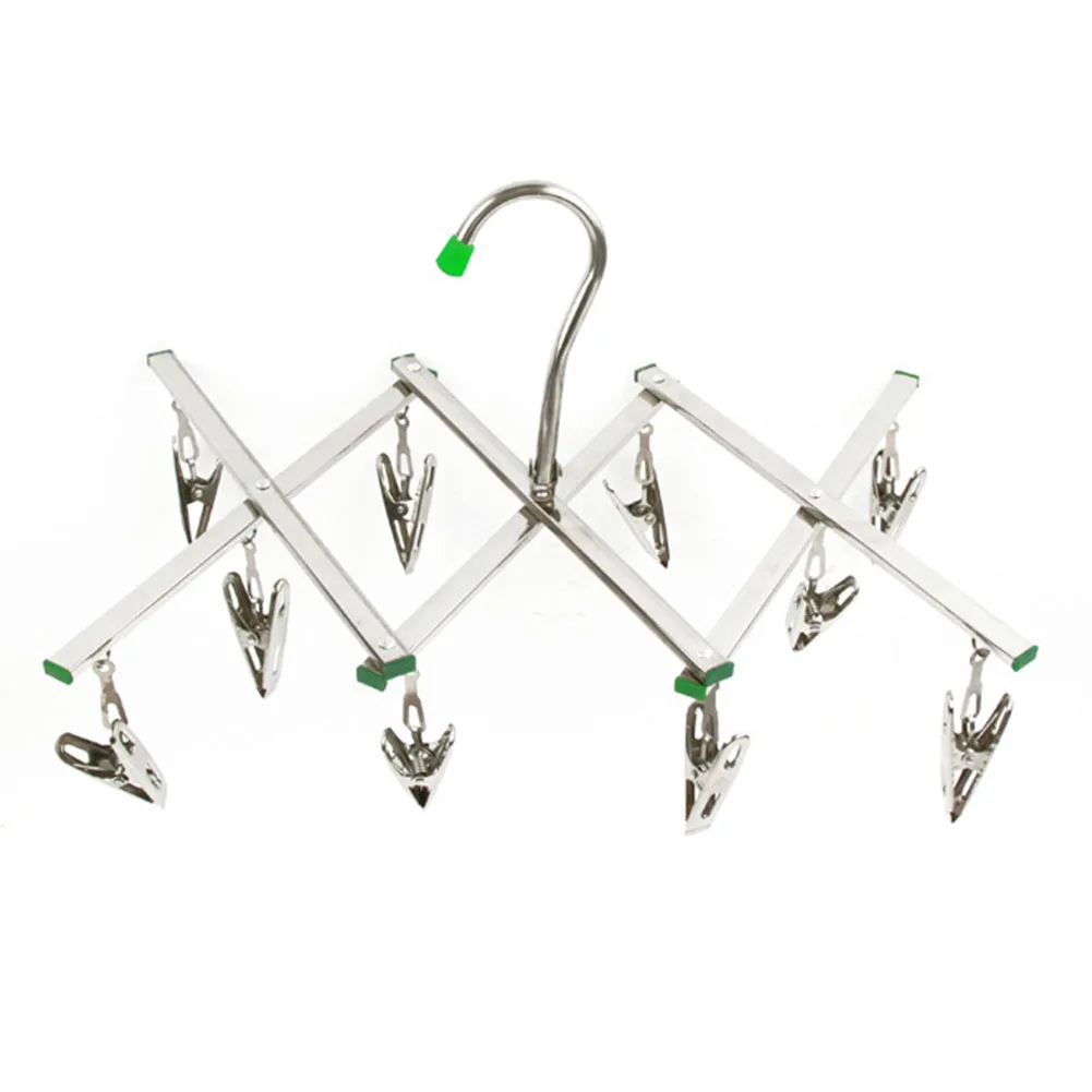 

10 Clips Drying Rack Hotel Home Laundry Hanger Stainless Steel Rustproof Folding Underwear Manual Towels Socks Tools Durable