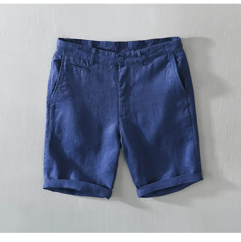 Linen Beach Shorts Mid Waist Men’s Summer Casual Business Straight Fit Pants