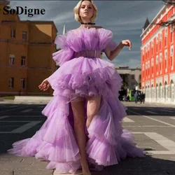 SoDigne Lavender Ruffled Tulle Prom Dresses Tiered High Low Celebrity Evening Dress 2021 Pretty Party Wear Night Gowns