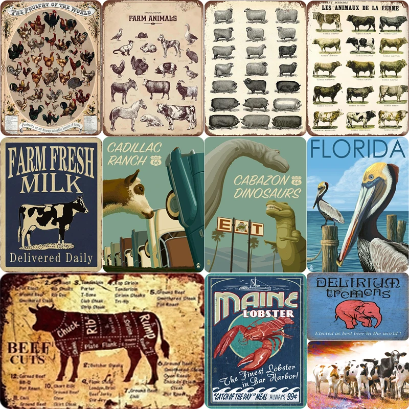 Retro Metal Signs Farm Animals Bar Wall Decoration Vintage Home Decor Painting Plaques Art Poster 20x30cm | Дом и сад