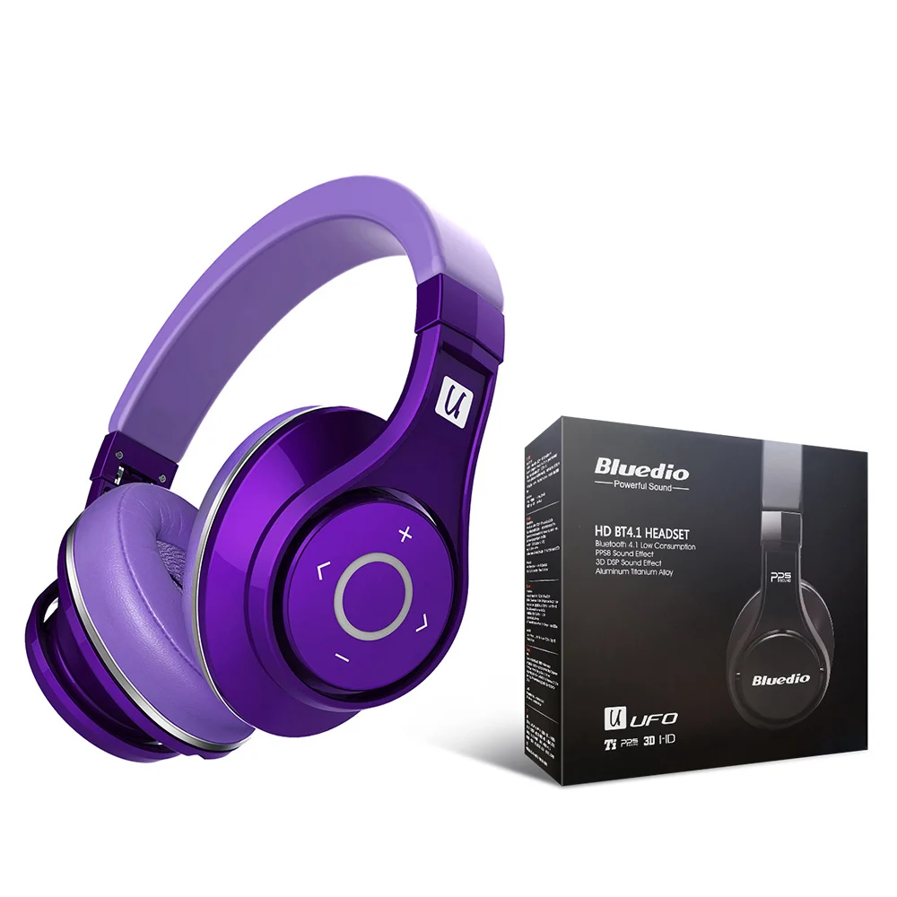 Purple original box Оригинальные Bluedio U UFO беспроводные Bluetooth наушники 3D объемные высококачественные Оригинальные запатентованные 8 водителей HiFi спортивные наушники с микрофоном - Цвет: Purple original box