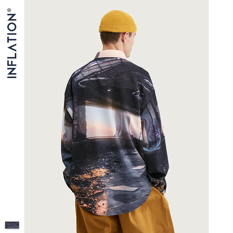 Инфляция цифровая печать мужская рубашка 2019 FW большой графический принт с