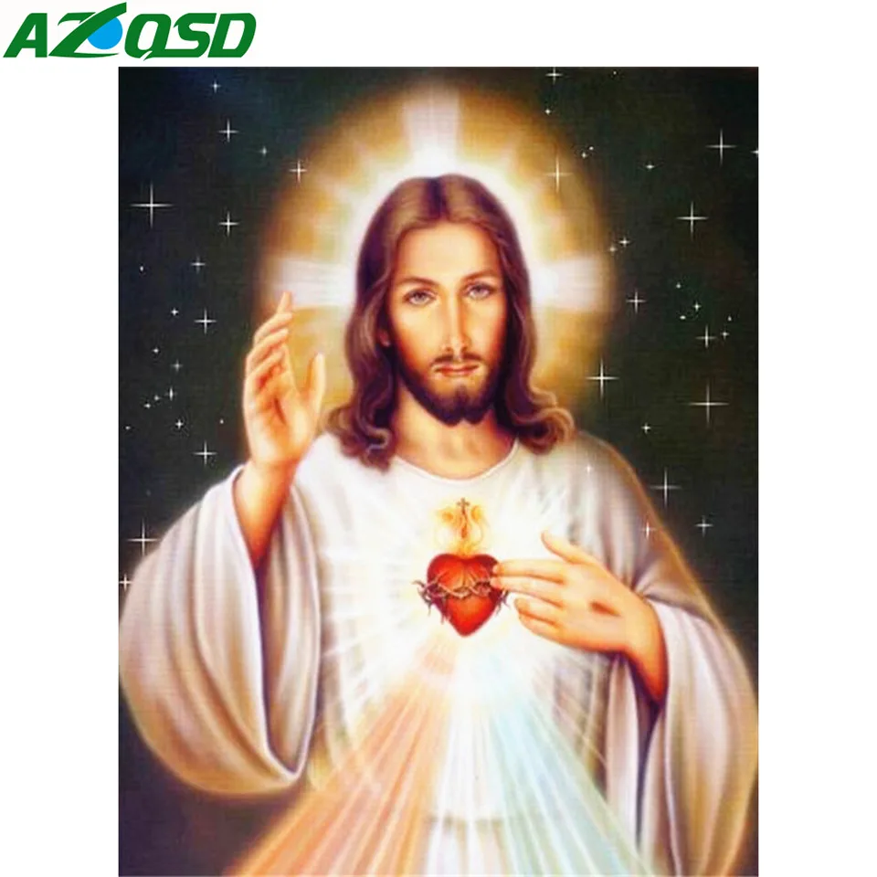 

AZQSD Religion Jesus Diamond Painting Full Suqare Diamond Embroidery Icons Rhinestones Pictures Full Display Home Decoration