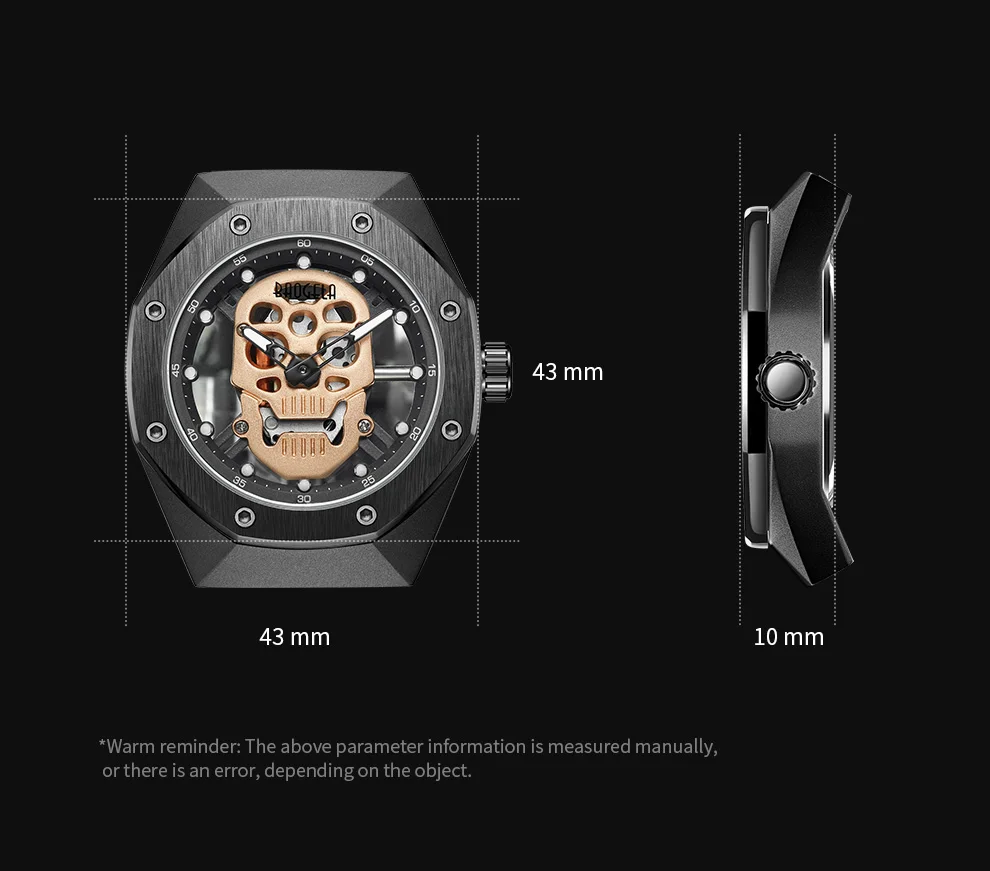 BAOGELA часы со скелетом, мужские роскошные часы от ведущего бренда, водонепроницаемые наручные часы с циферблатом в виде черепа, военные спортивные часы, мужские часы 1902