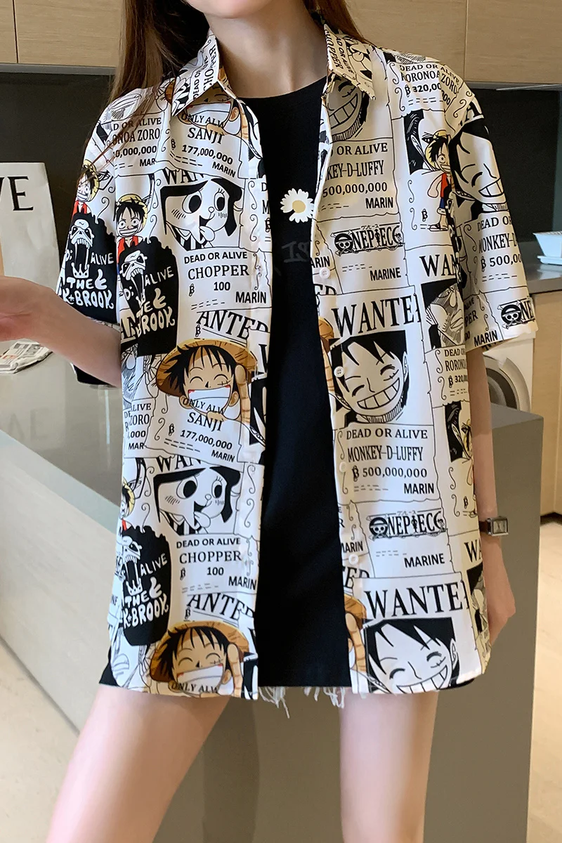Print Luffy Japan Cartoon Women Shirts Blusas Roupa Women Summer Blouse Korean Short Sleeve Womens Tops and Blouses Female Tops
