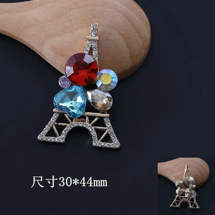 Rhinestone Eiffel Tower Charm Pendants for Flower Center 10pcs Gold Metal Embellishment with Crystal 2pcs Flat Back DIY Buttons