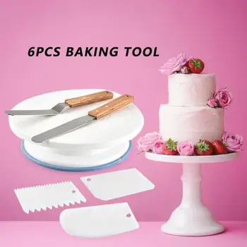 

6Pcs DIY Plastic Cake Rotary Turntable Dough Knife Kitchen Baking Tools Set Cakes Stand Rotary Table Cake Tools