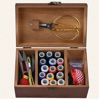 

Vintage Wooden Basket Sewing Box Gift Set Home Sewing Kit Hand Sewing Needle Storage Box with Sewing Tool Kit