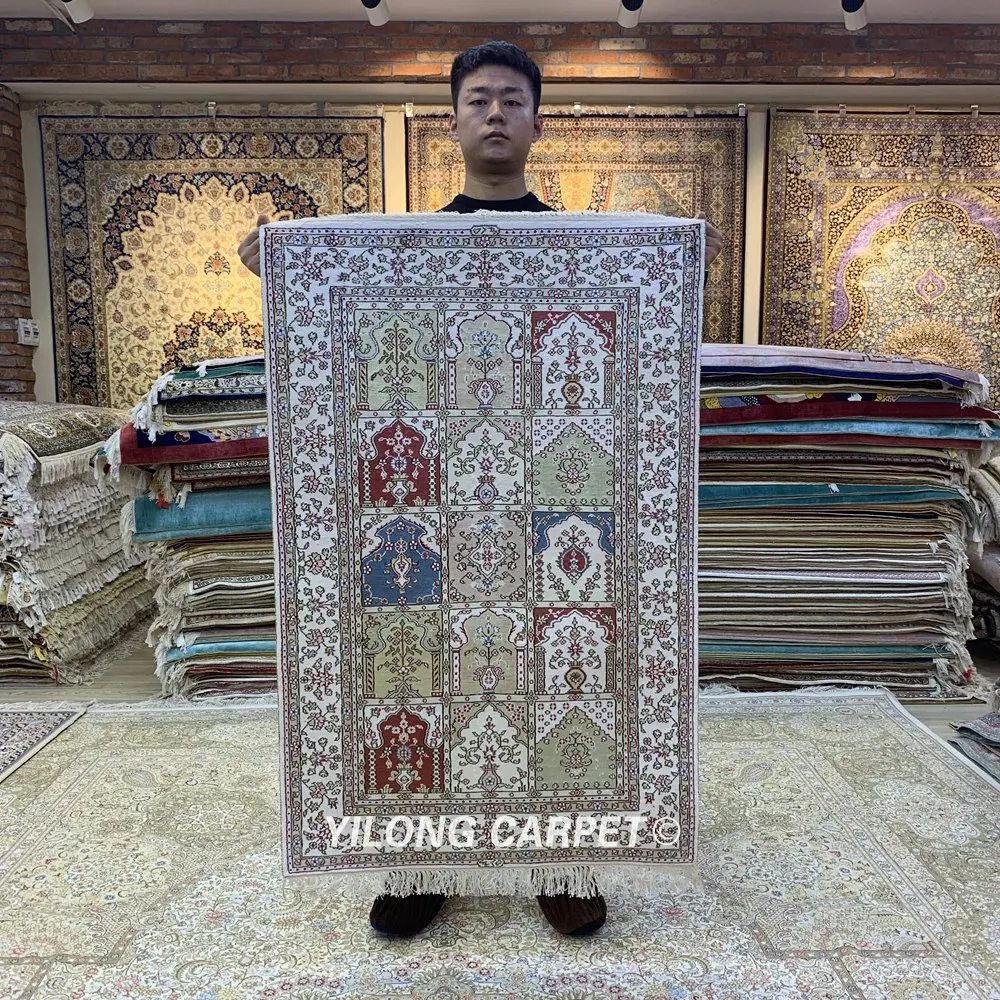 YILONG 2 5 'x 4' персидский шелковый ковер четырехсезонный qum (HF154B) | Дом и сад