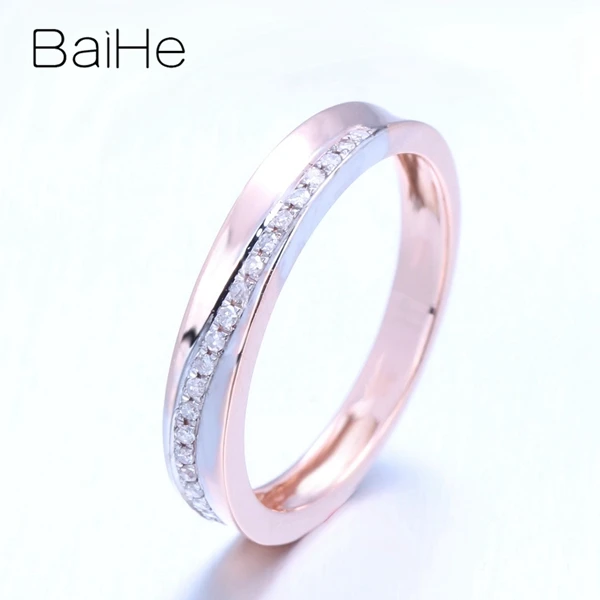 BAIHE Solid 14K розовое золото(AU585) 0.15CT сертифицированное H/SI круглое ограненное натуральными бриллиантами Свадебное женское модное кольцо
