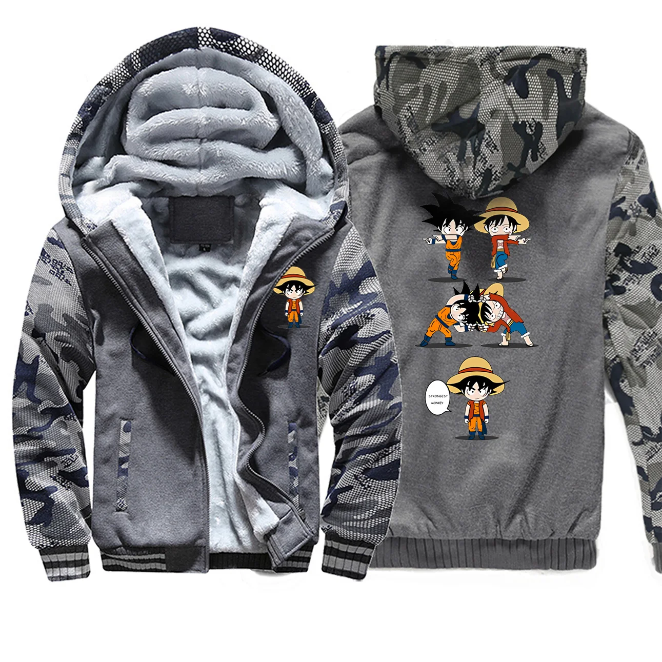 One piece Luffy куртки мужские Dragon Ball супер-толстовки с капюшоном Толстовка Зимняя Толстая японская куртка Аниме Спортивная одежда камуфляжная верхняя одежда