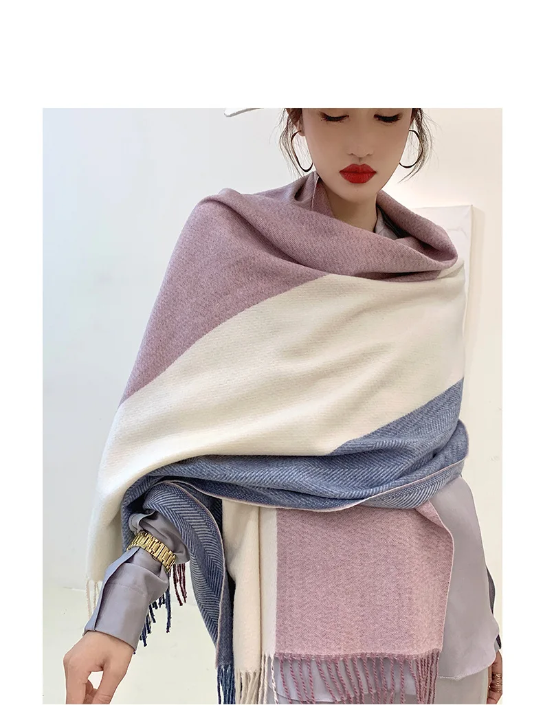 Толстый шарф для женщин зимние теплые шали кисточкой пашмины Кашемир одноцветное одеяло ЛЕДИ шеи шарфы обертывания пончо Bufanda