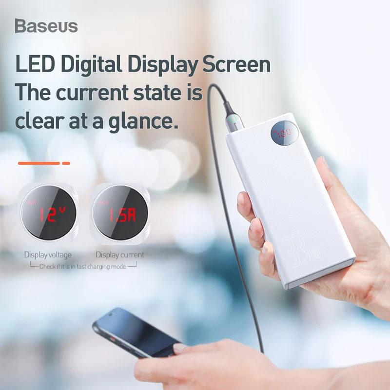 Baseus 30000mah Power Bank External Battery Quick Charge 3.0 QC USB Type-C PD Fast Charging For iPh