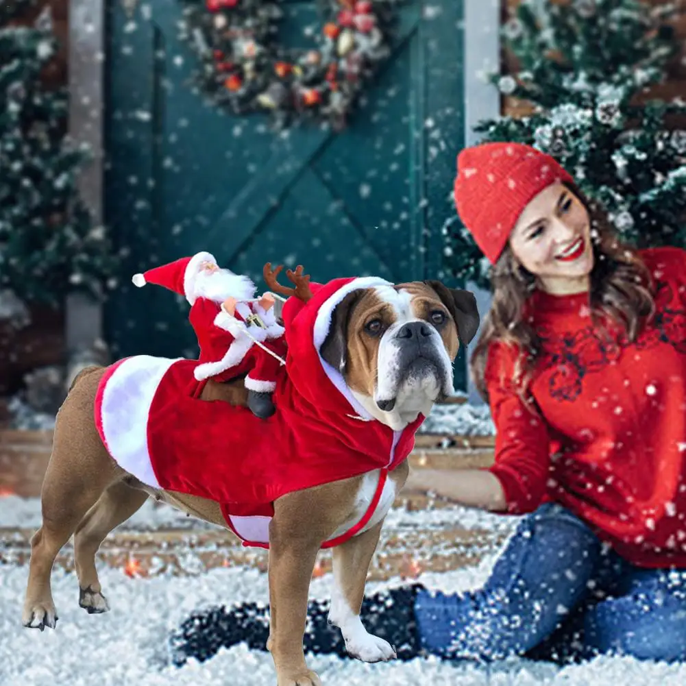 Рождественская одежда с принтом в виде собак Санта собака костюмы для отдыха и вечеринок одевания Костюмы для цинковый сплав кольцо, для средних и больших собак забавная домашняя одежда для верховой езды