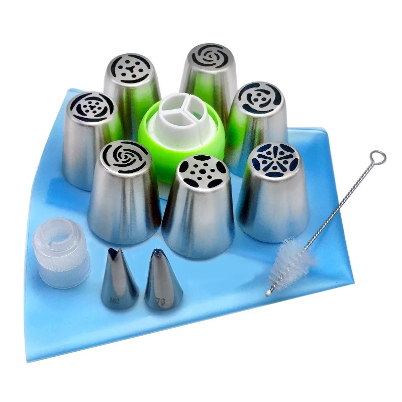 13PCS Pastry Nozzles Coupler Icing Pastry Bag Piping Tips Sets Stainless Steel Rose Cream Bakeware Cupcake Cake Decorating - Цвет: 13pcs